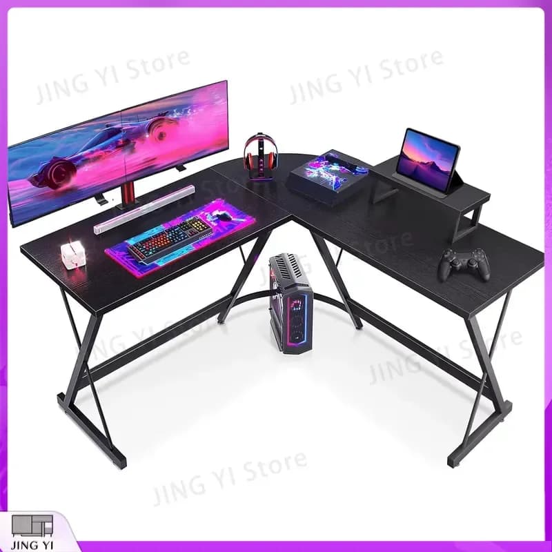 Scrivania da Gaming a L con Supporto Monitor 127x127x75 cm, Scrivania per Computer per Setup Gaming, Scrivania Angolare con Borsa Portaoggetti, Nera
