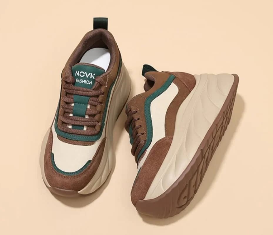 8cm Platform Sneakers for Women Walking Shoes Chunky Sneakers Genuine Leather Comfy Women Casual Shoes Platform Heel