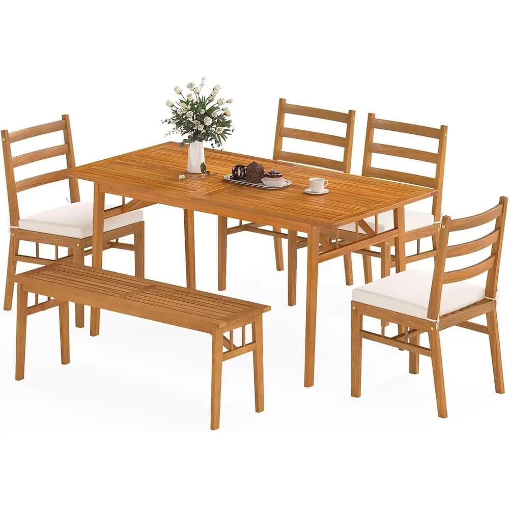 6 Pieces with Umbrella Hole, Padded chairs, Perfect for Patio, Terrace and Pool Edge