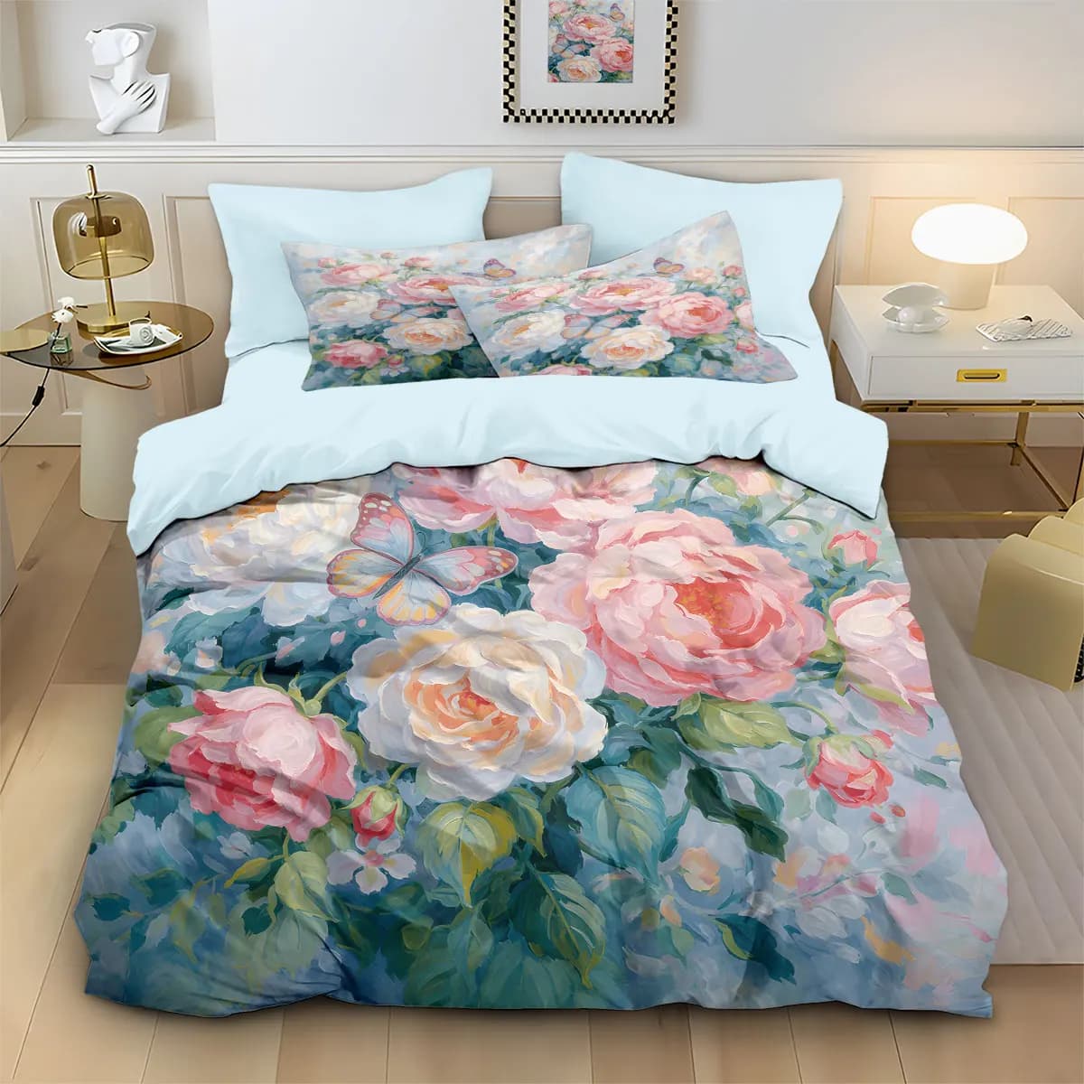 Set Copripiumino Senza Imbottitura con Stampa Floreale Primaverile, 3 Pezzi, Decorazione per Letto in Varie Misure, Lavabile in Lavatrice