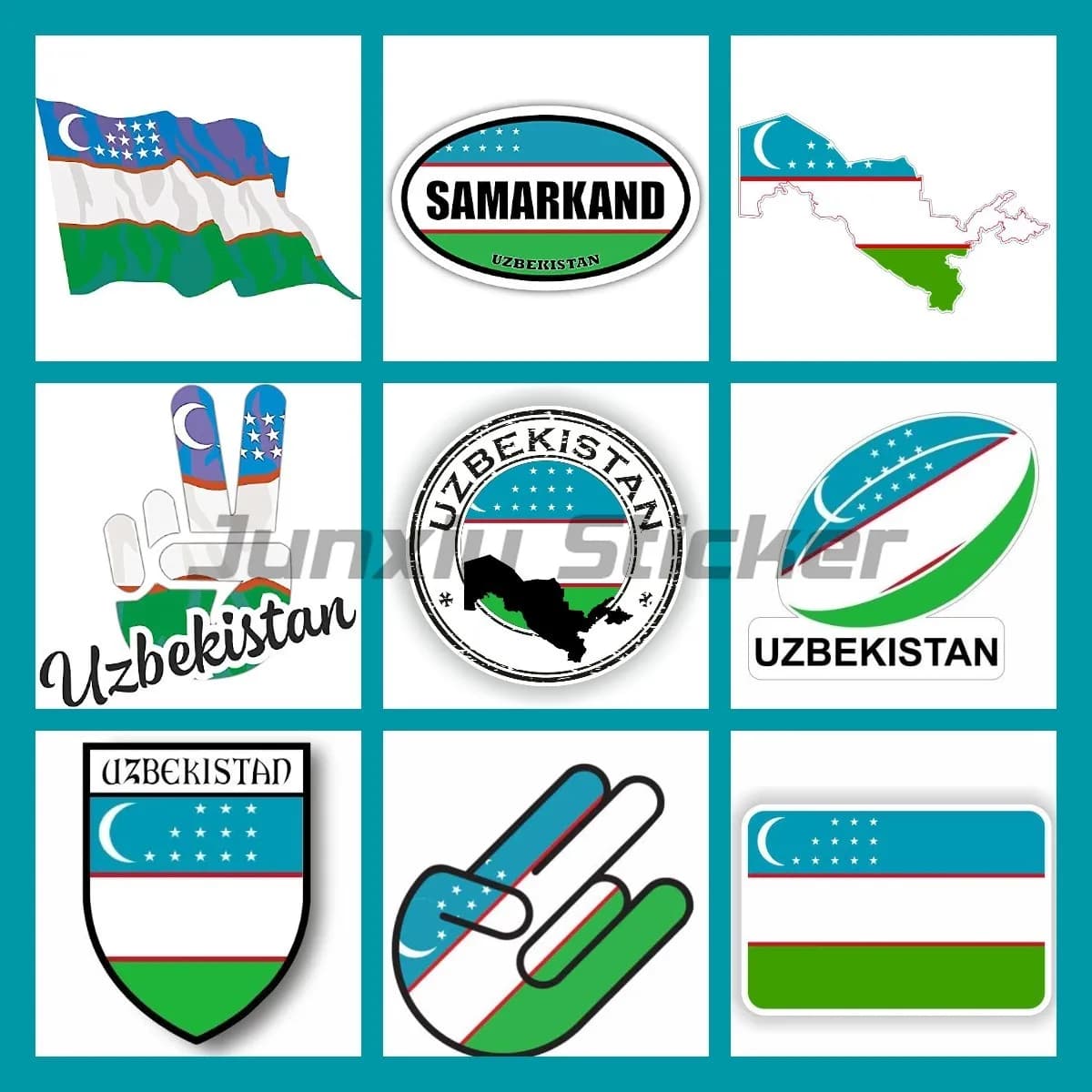 Flag of Uzbekistan Fun Art Decalcomania Moto Laptop Car Truck Accessories Bicycle Helmet Book PVC Decalcomania waterproof customizable