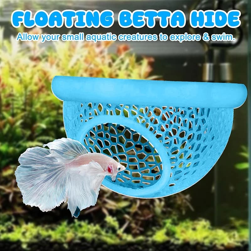 Nuova grotta galleggiante per nascondere e gamberetti Betta, anello per mangiatoia galleggiante per amaca per acquario 3 in 1 e punto di riposo, decorazione per pesci Betta stampata in 3D