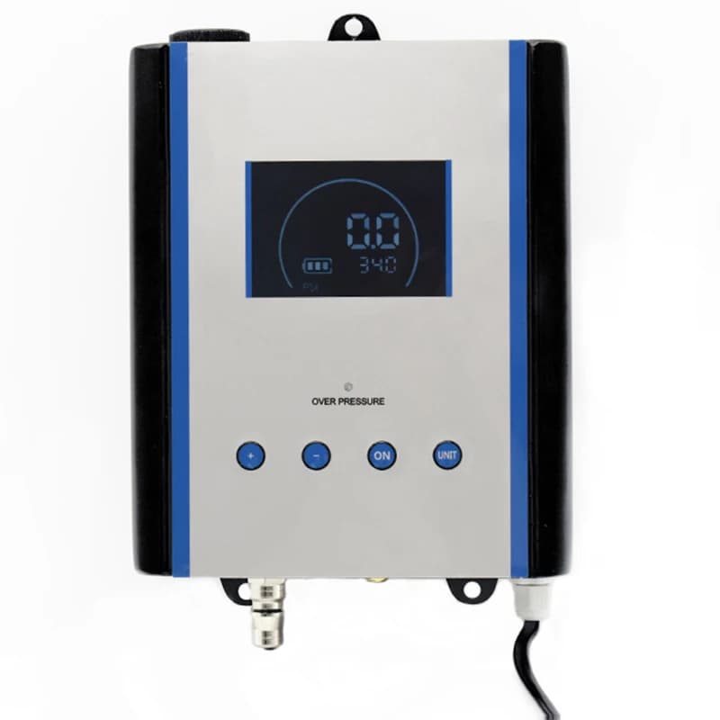 Gonfiatore per pneumatici completamente automatico con pressione preimpostata per gonfiaggio e sgonfiaggio automatico. Gonfiatore elettrico per pneumatici domestico con