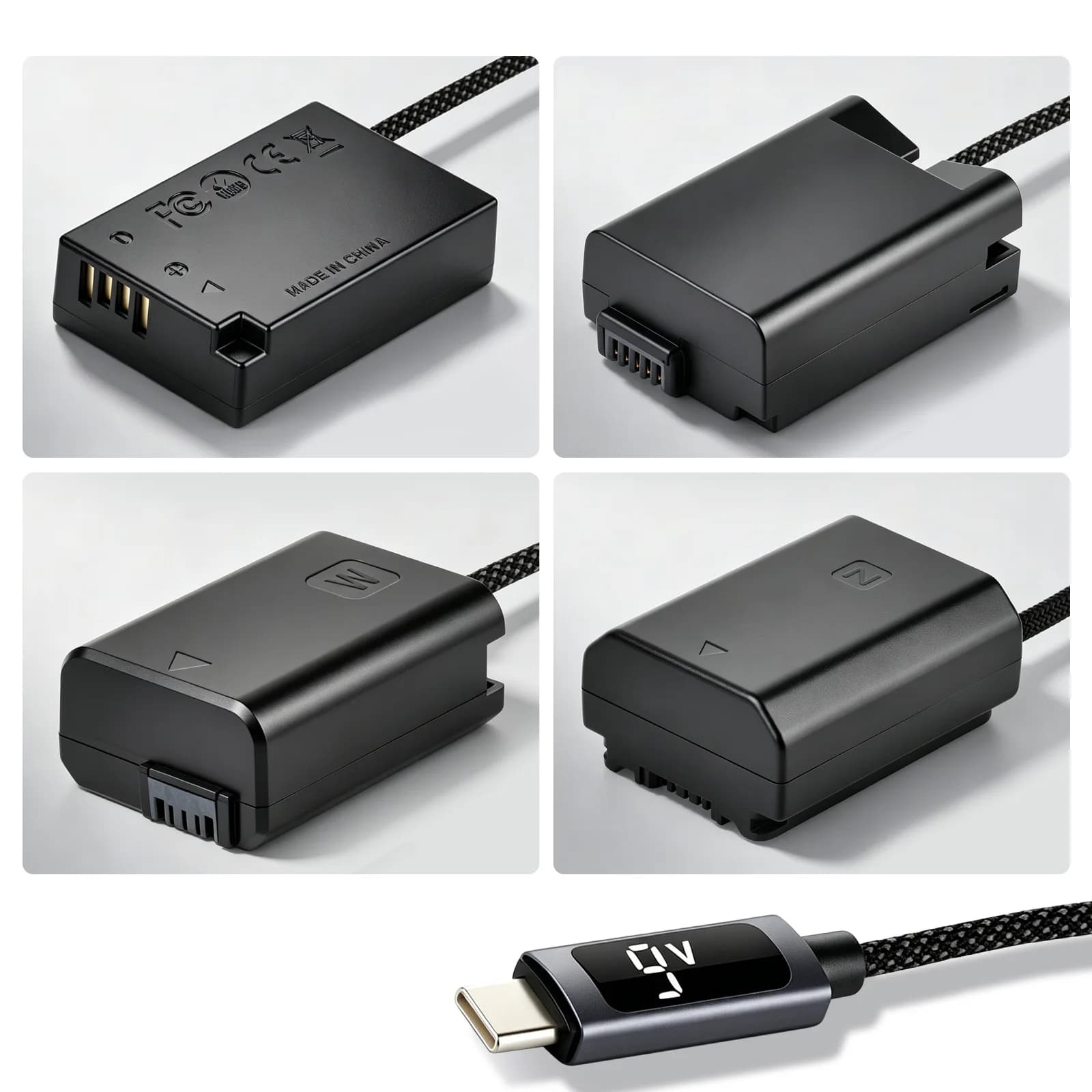 Dummy Battery with 9V PD USB-C Power Supply Connector for EN-EL15 EN-EL25 NP-FW50 NP-FZ100 DMW-BLK22 NP-W126 NP-W235 LP-E17