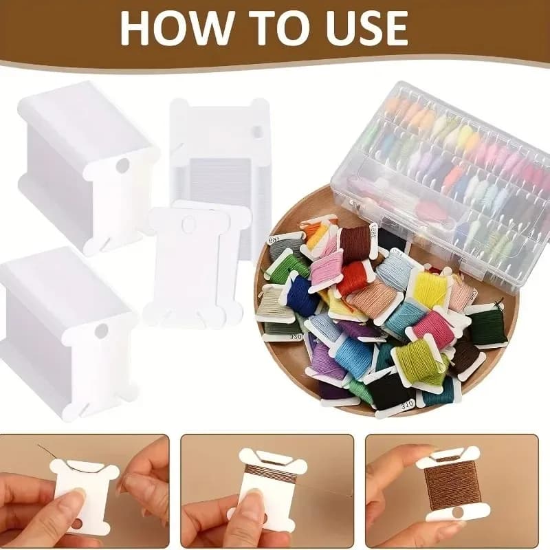 2026-Top Quality 100Pcs Plastic Embroidery Thread Spools Empty White Cross Stitch Sewing Thread Organizer Floss Winding Cards