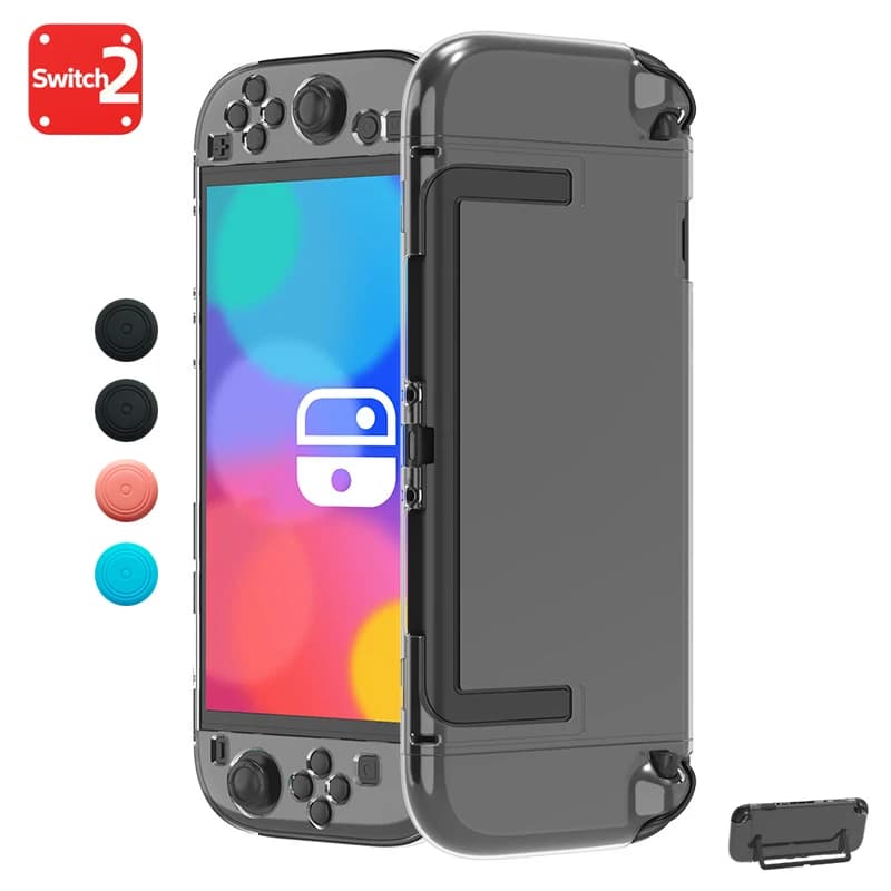 Custodia protettiva trasparente per Switch 2, guscio rigido sottile trasparente per Switch 2 con cappucci per impugnatura per pollice gratuiti, accessori per giochi