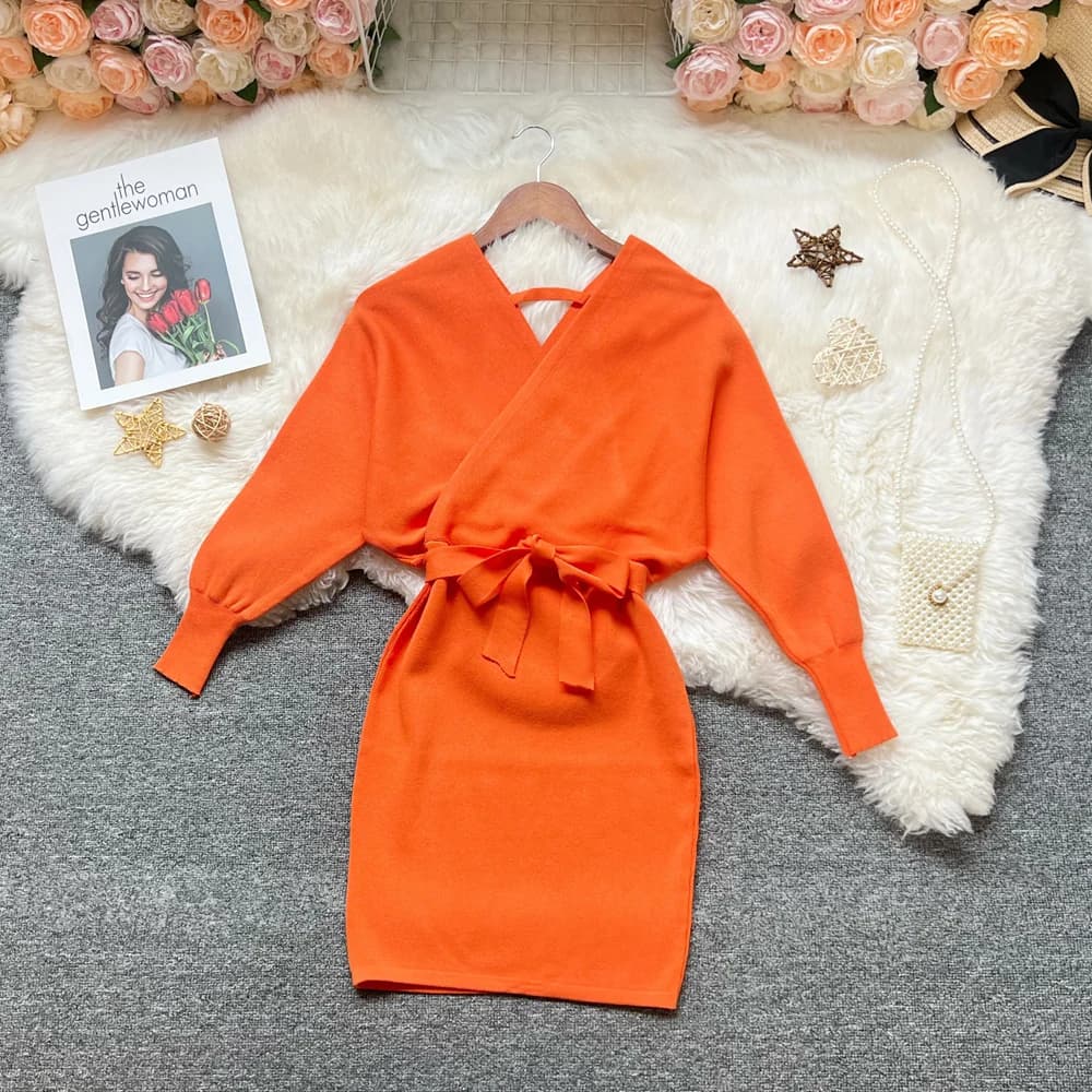 YuooMuoo Chic Fashion Sexy Package Hips Knitted Mini Dress 2025 New Y2K Batwing Sleeve Bandage Sweater Dress Lady Party Vestidos