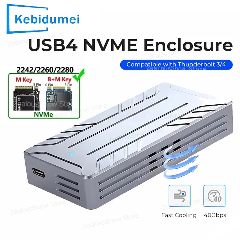 Custodia SSD USB4 40Gbps M.2 NVMe con ventola di raffreddamento Adattatore da M.2 a USB4.0 Custodia SSD esterna Thunderbolt 4 compatibile USB 3.2/3.1