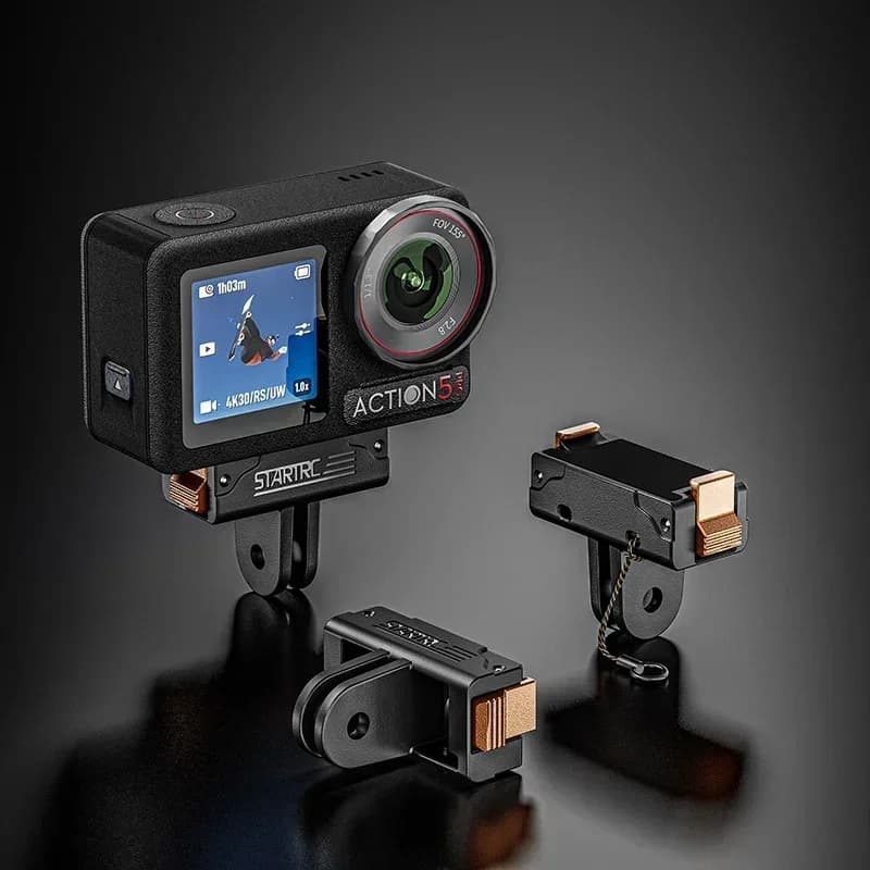 Base Adattatore Magnetica in Metallo, Staffa di Espansione a Montaggio Rapido Pieghevole per Accessori Fotocamera DJI Action 5 Pro/4/3