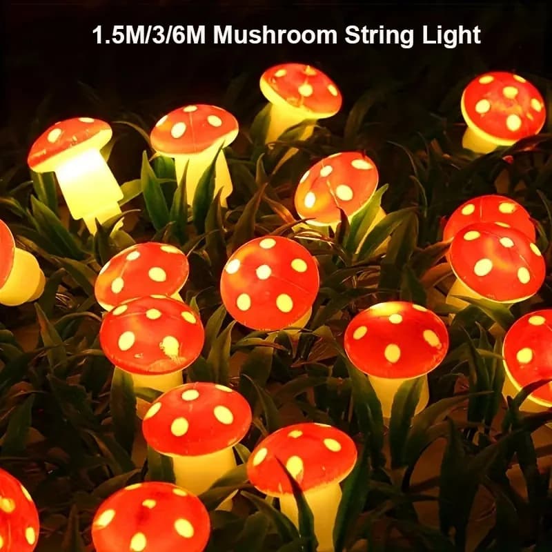 1PC ha condotto la lampada da fata a fungo rosso a batteria con luce a stringa di funghi per la decorazione natalizia della cucina domestica dell'interno