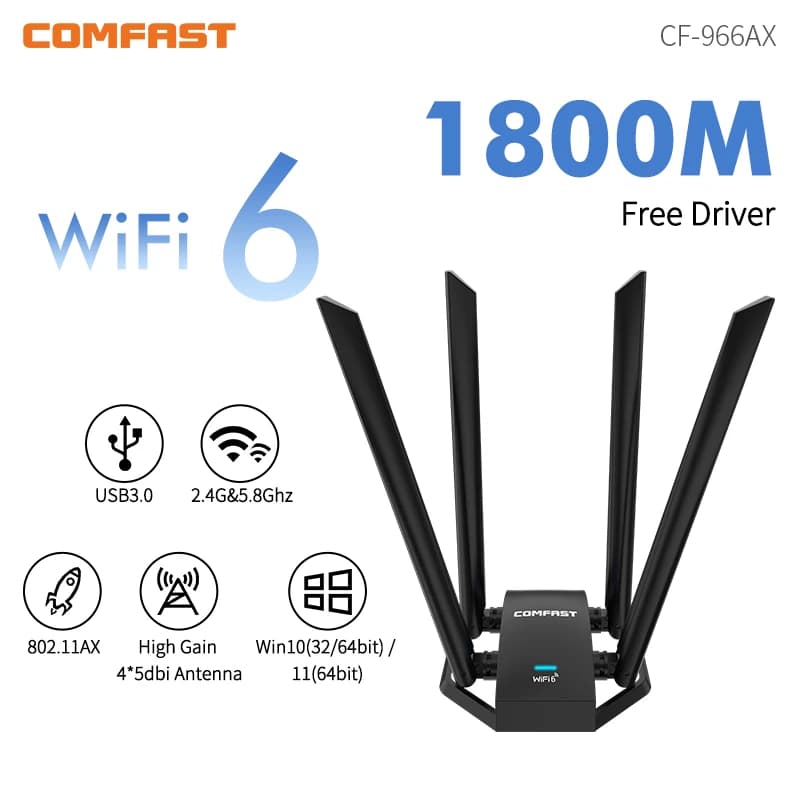 COMFAST Drive gratuito WiFi 6 Adattatore USB Dual Band AX1800 2.4G 5GHz 4*5dBi Antenna WPA3 USB3.0 Cavo di prolunga per laptop desktop