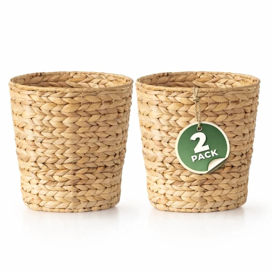Set of 2 Wicker Trash Cans Woven Trash Can or Wicker WasteBaskets for Bedroom Bathroom Office and More