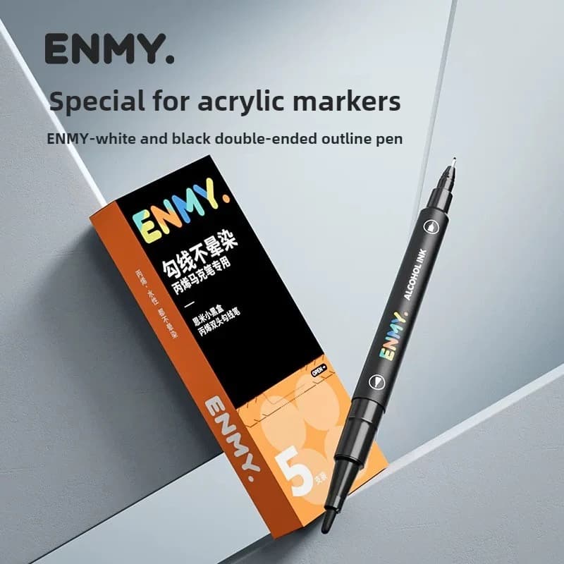 ENMY Set di pennarelli acrilici per acquerello non tossico a doppia punta bianca nera senza sbavature per materiale scolastico d'arte per bambini