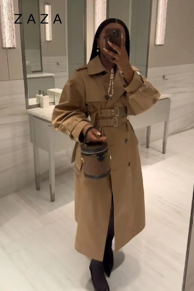 Trench lungo punk autunnale da donna Manica a pipistrello Giacche doppiopetto Cappotto corto con cappuccio slim fit con cintura 2025 Cappotti New Lady