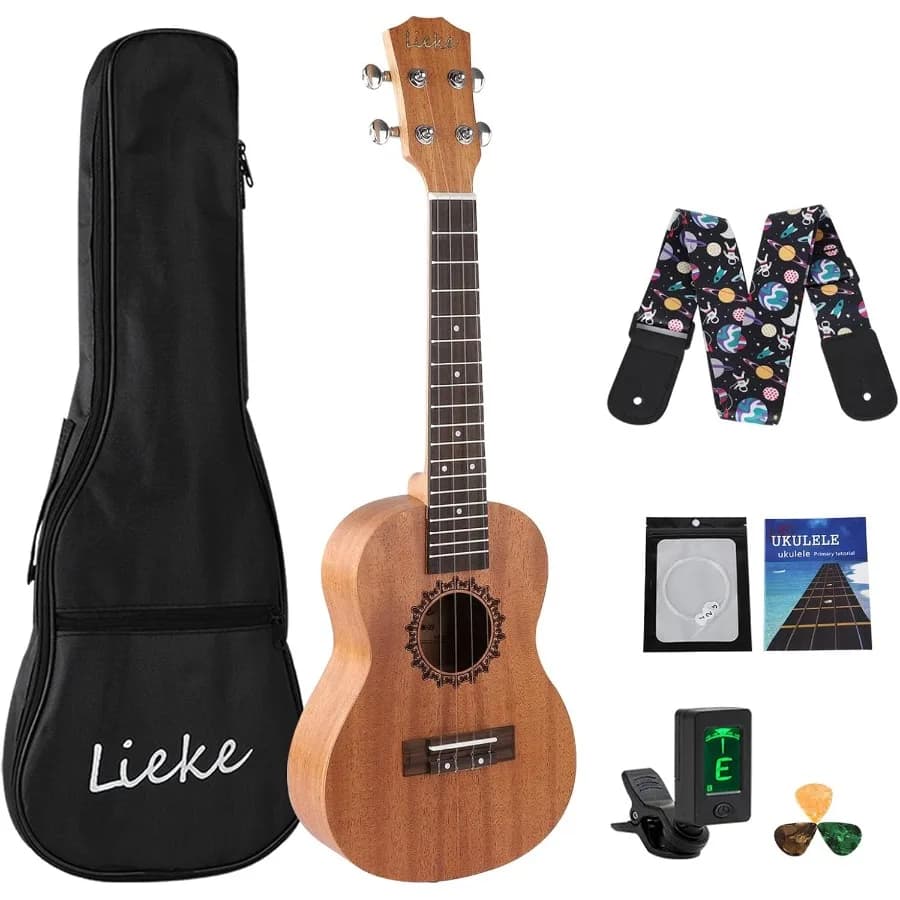Ukulele da Concerto in Mogano da 23 Pollici per Adulti Principianti con Corde in Carbonio, Strumento Musicale Professionale, Set Regalo con Borsa