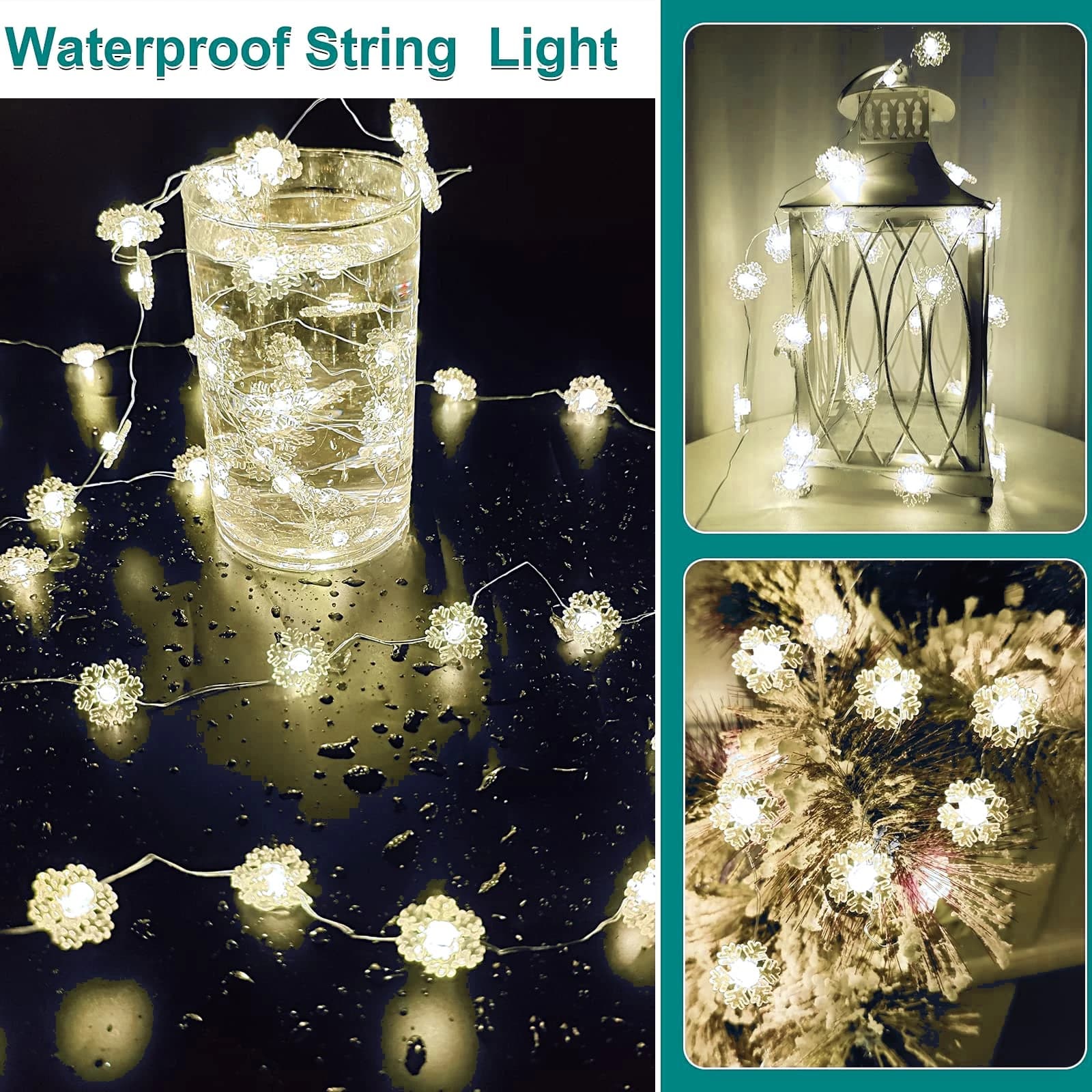 Festoon Garland LED Snowflake Copper Wire String Lights Battery Operated Fairy Lamp for New Year Wedding Party Indoor Decor