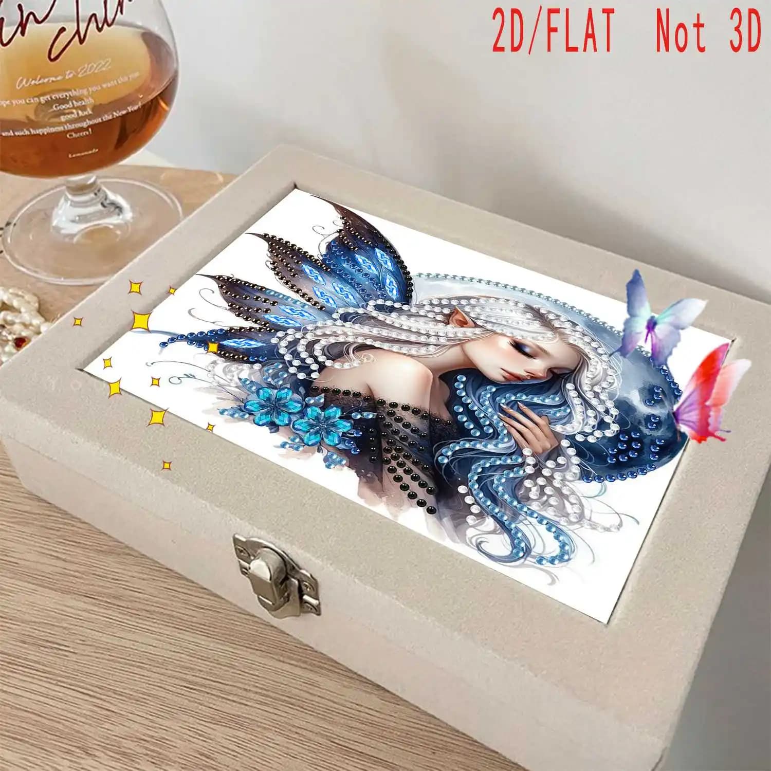 Un nuovo set di gioielli da donna con pittura a diamante colorato fai-da-te, dotato di un design di una ragazza angelo lunare e una scatola di immagazzinaggio portatile.