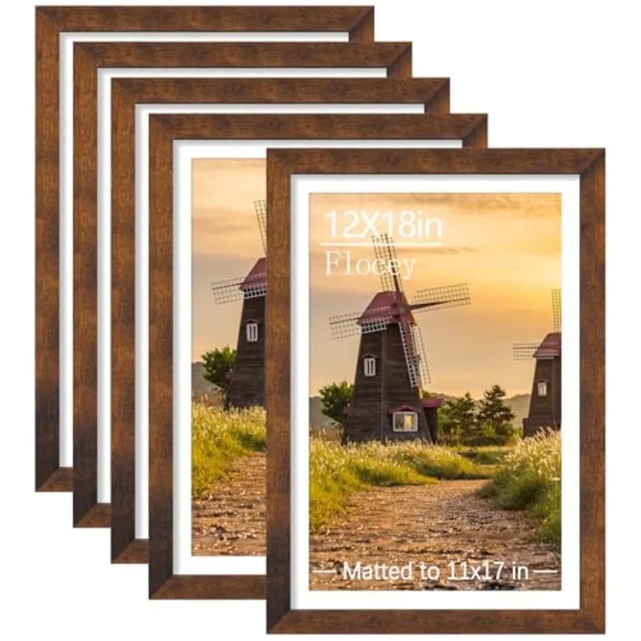 12x18 Picture Frame Set of 5 Poster Frame Display Pictures 11 x 17 with Mat or 12 x 18 Without Mat for Horizontal or Vertical W