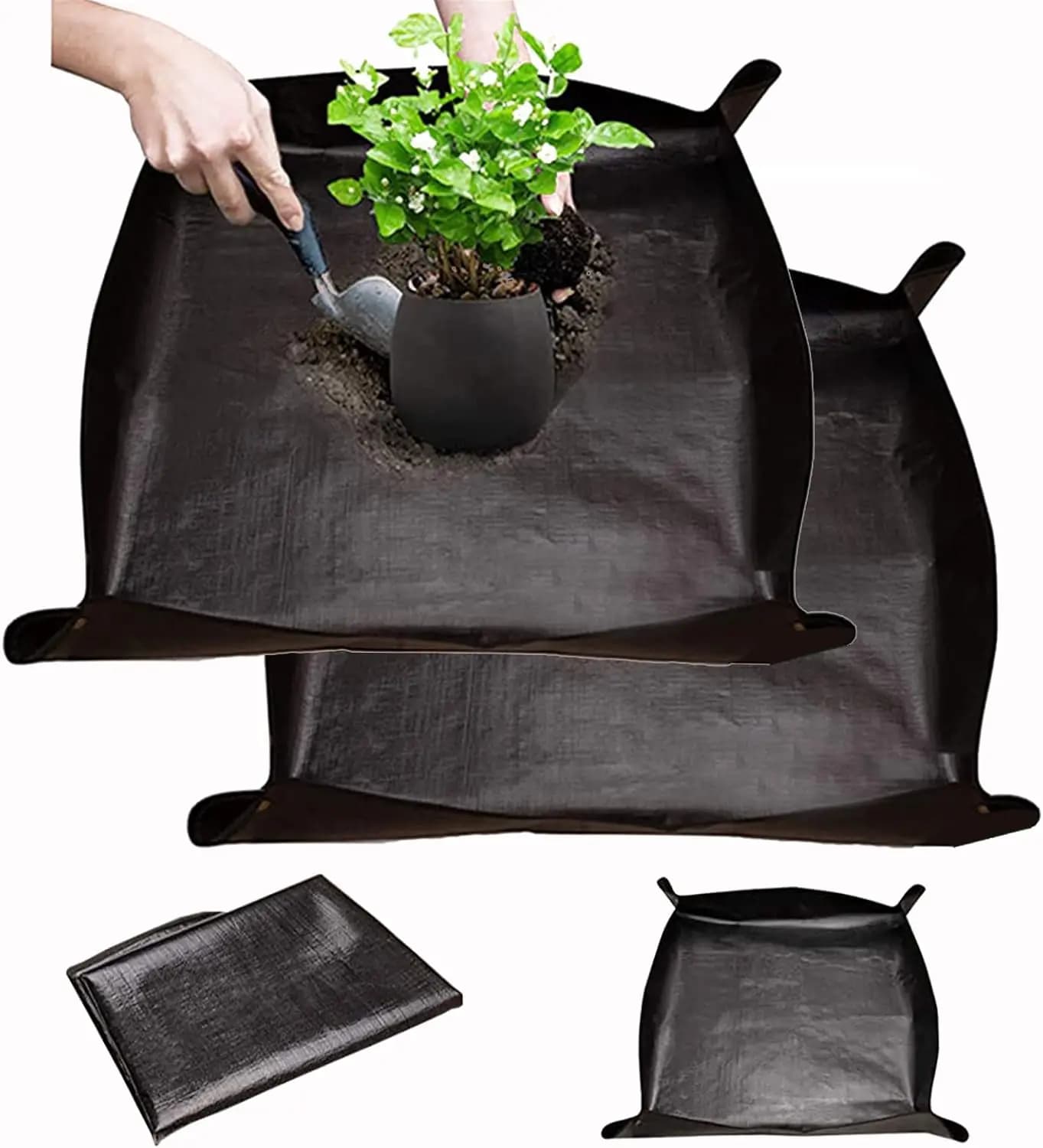BIUWING 2PCS Tappetino per riassegnare piante di grandi dimensioni da 39,4" x 39,4" Tappetino impermeabile per trasplantazione Tappetino per piante da interno Tappetino da giardinaggio portatile Tappetino da giardino pieghevole