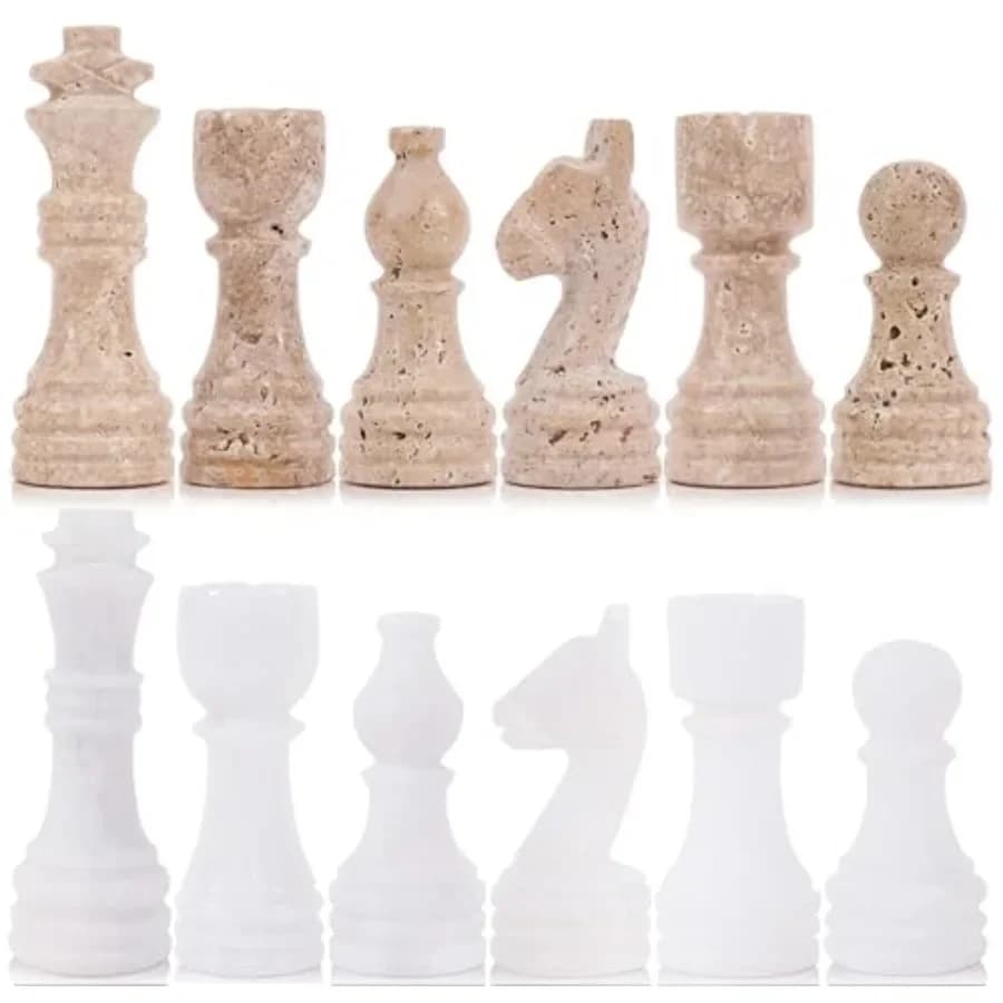 Pezzi degli scacchi in travertino e marmo bianco, 3,5 pollici, per scacchiera e gioco del dama, set da viaggio per gioco di strategia, idea regalo