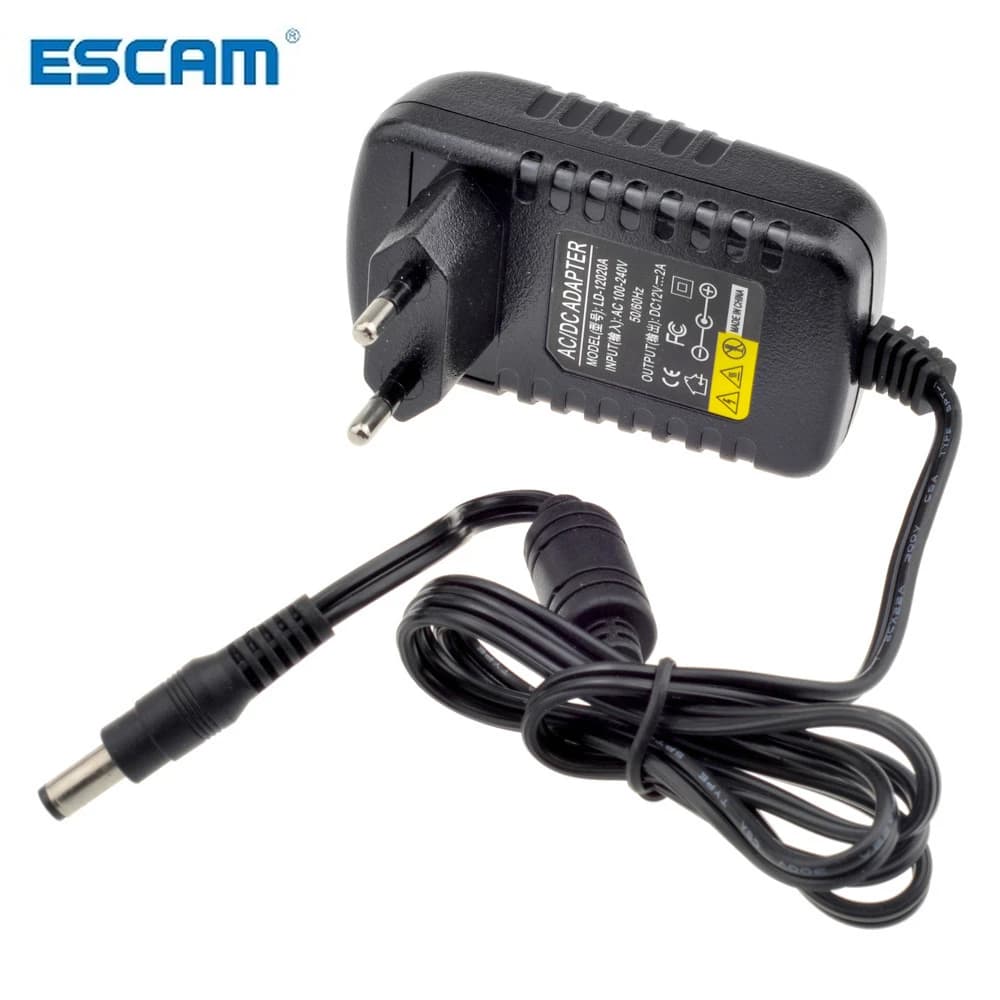 2 Pezzi Adattatore Convertitore AC 100V-240V a DC 12V 2A 2000mA, Alimentatore con Spina EU UK AU US 5.5mm X 2.1mm per Telecamere IP CCTV