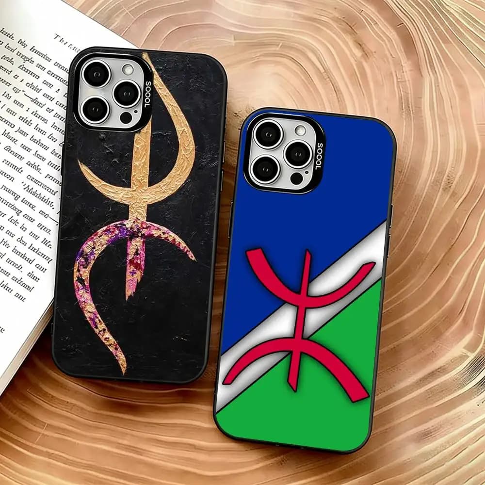 Cover per telefono con bandiera Amazigh per iPhone 17, 16, 15, 14, 13, 12, 11 Plus, Pro Max, XS, custodia colorata argentata