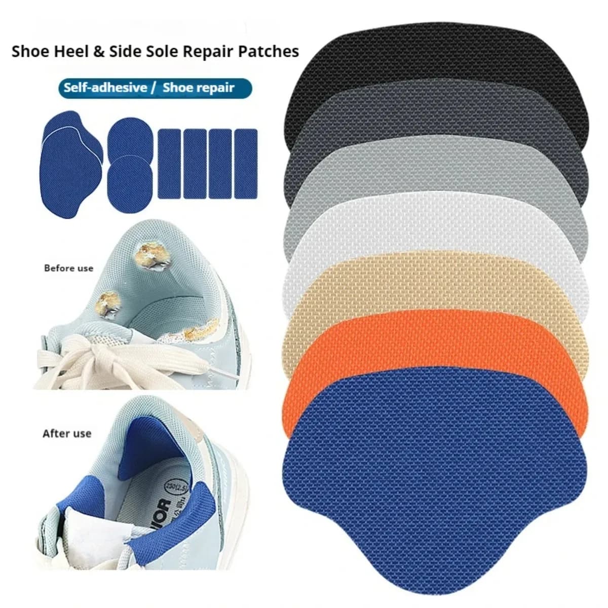 8 Pezzi di Patch per Riparazione Tacchi di Scarpe, Adesivi Autoadesivi per Fodera Sneaker, Riparazione per Usura del Tacco e Danni Laterali, Universali per la Maggior Parte delle Scarpe