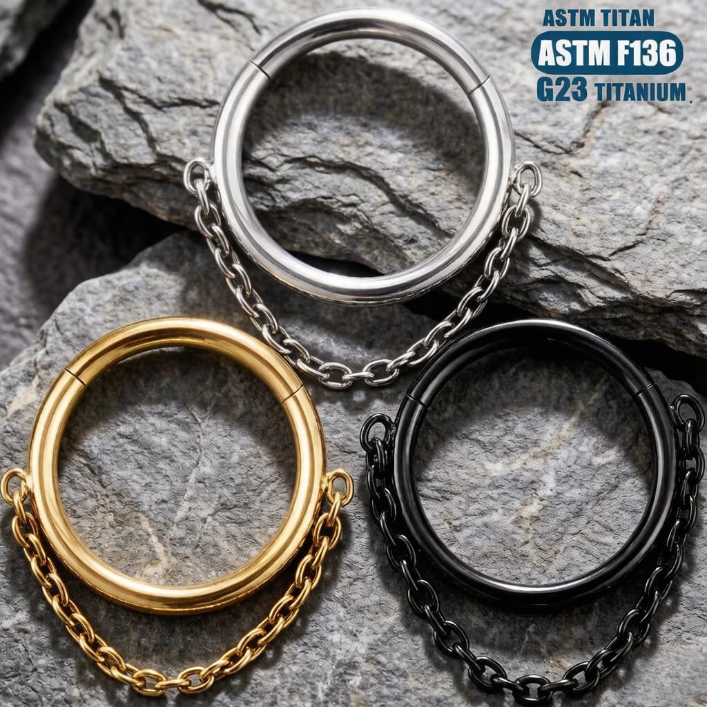 F136 Titanium Hinge Segment Nose Ring with Welding Chain CZ Septum Ring for Women 16g Cartilage Tragus Earrings Body Jewelry