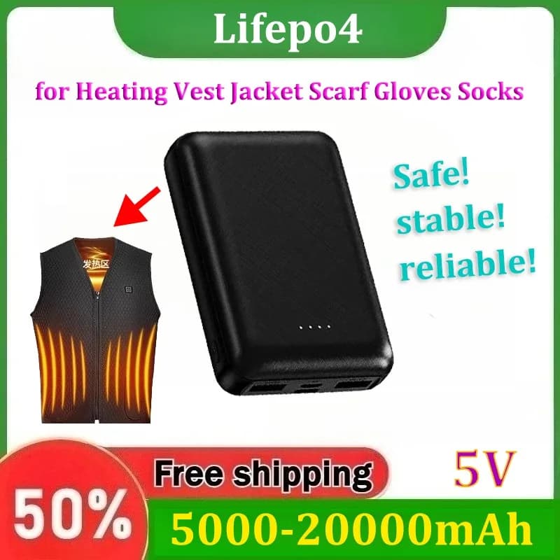 20000mAh Heating Battery Power Bank Portable Fast Charger External Battery Pack for Heating Vest Scarf Gloves Socks