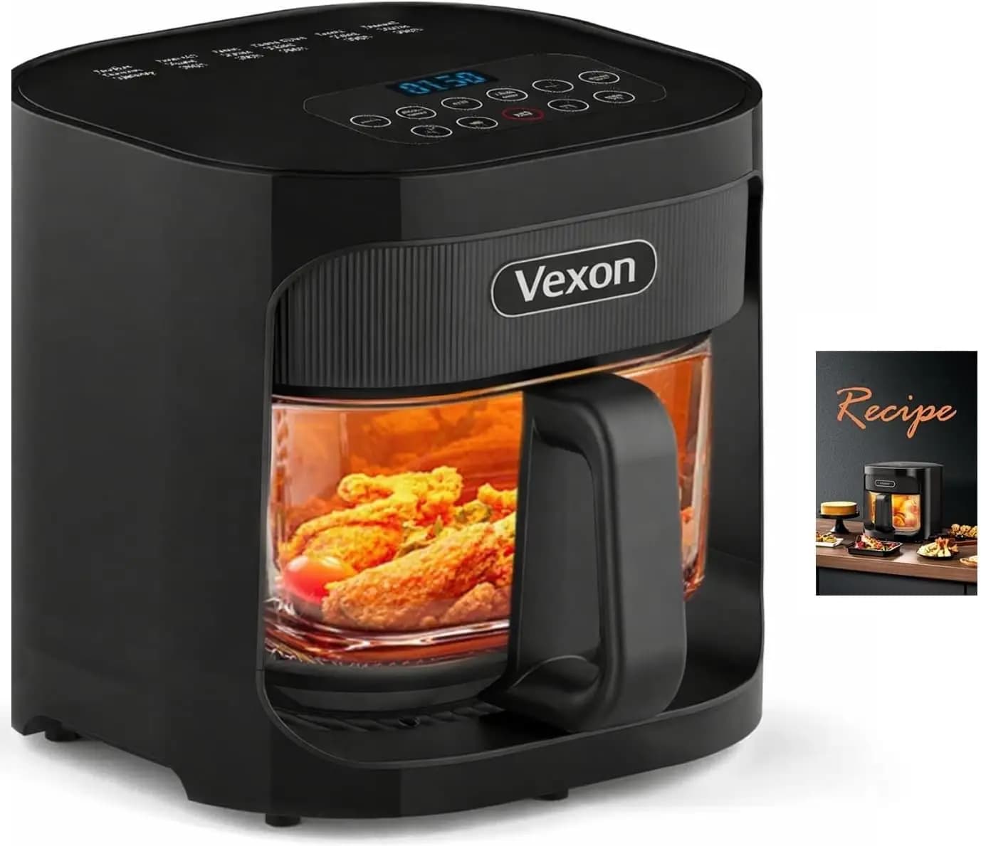 Friggitrice ad Aria in Vetro da 4,5QT – Finestra Trasparente in Vetro, Non Tossica, 360 ° Aria calda e spegnimento automatico per cibi croccanti, Temperatura