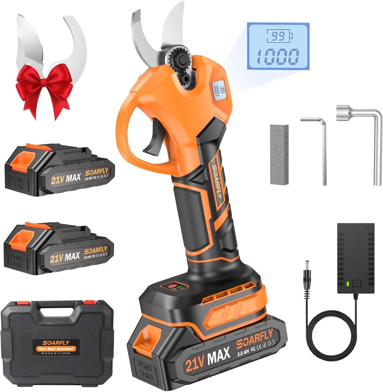 Power Electric Scissors with Brushless Motor, Cutting Diameter 1.5', LCD Display and 2 Garden and Frutteto Batteries