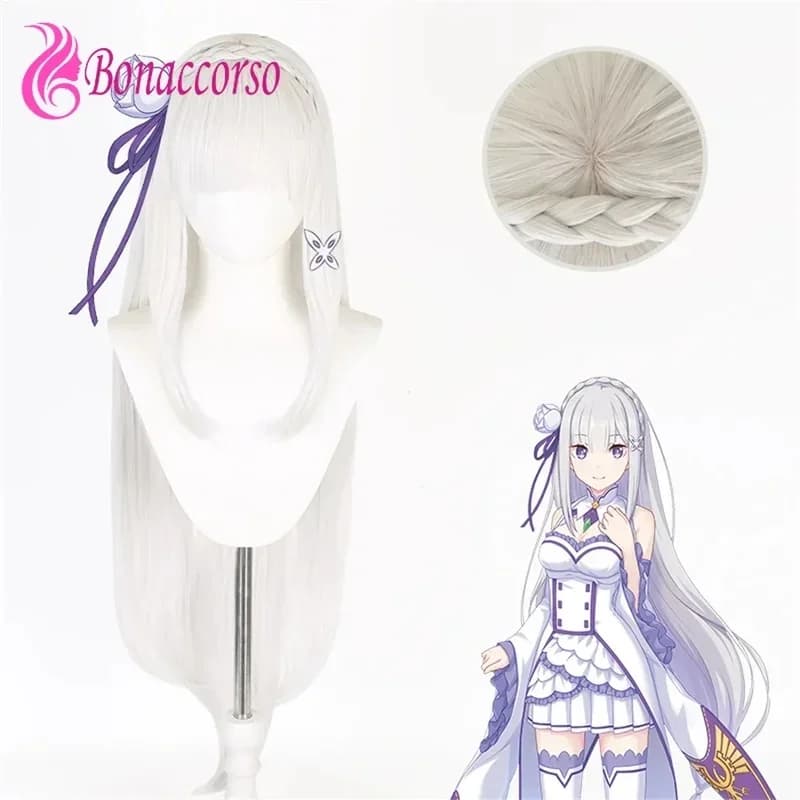 b3,c8;t5\m,/Amelia Anime Silvery White Blunt Bangs Synthetic Long Straight Wig Cosplay Starting Life in 0'jl\,g/7,r'