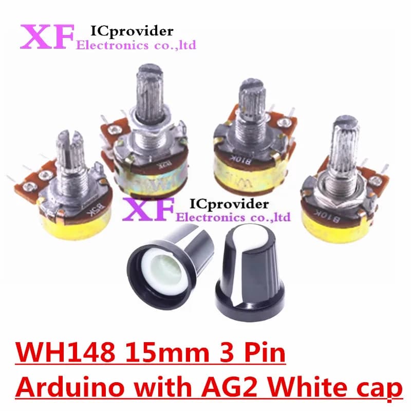 5 pz/lotto WH148 1K 10K 20K 50K 100K 500K Ohm 15mm 3 Pin Lineare Taper Potenziometro Rotante Resistore per Arduino con AG2 tappo Bianco