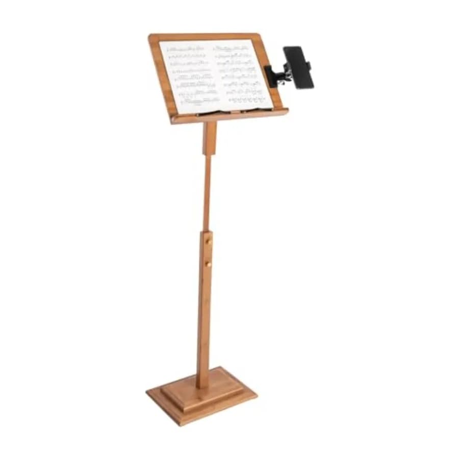 Supporto per spartiti portatile in legno con supporto per telefono girevole, regolabile in altezza da 39,4 a 51,2 pollici, supporto da tavolo per libri e musica