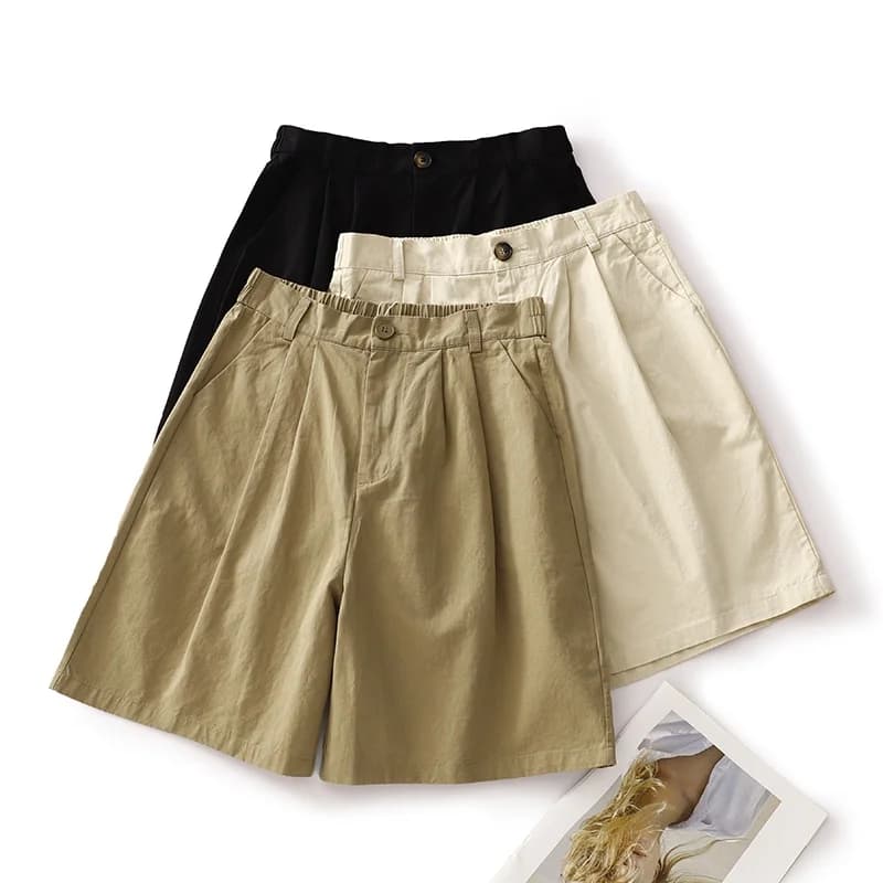 High Waist Cotton Linen A-Line Wide Leg Pants Women Summer Elastic Waist Design Casual Commute Versatile Loose Fit Shorts