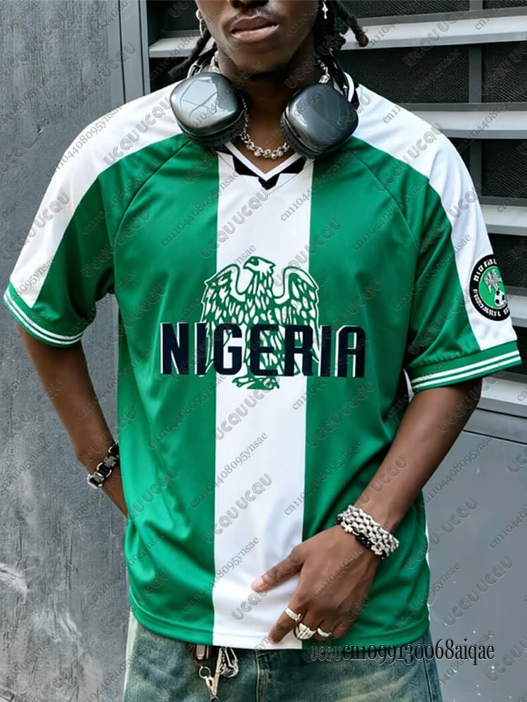Summer Classic Retro Football Jerseys For Men Vintage Nigeria Style Soccer Jersey Quick Dry Breathable V-Neck Football Shirt