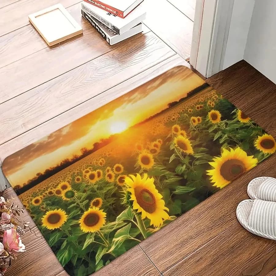 Tappetino vibrante con stampa girasole Tappeto allegro per soggiorno o camera da letto Tappeto decorativo per ingresso domestico o decorazione della porta