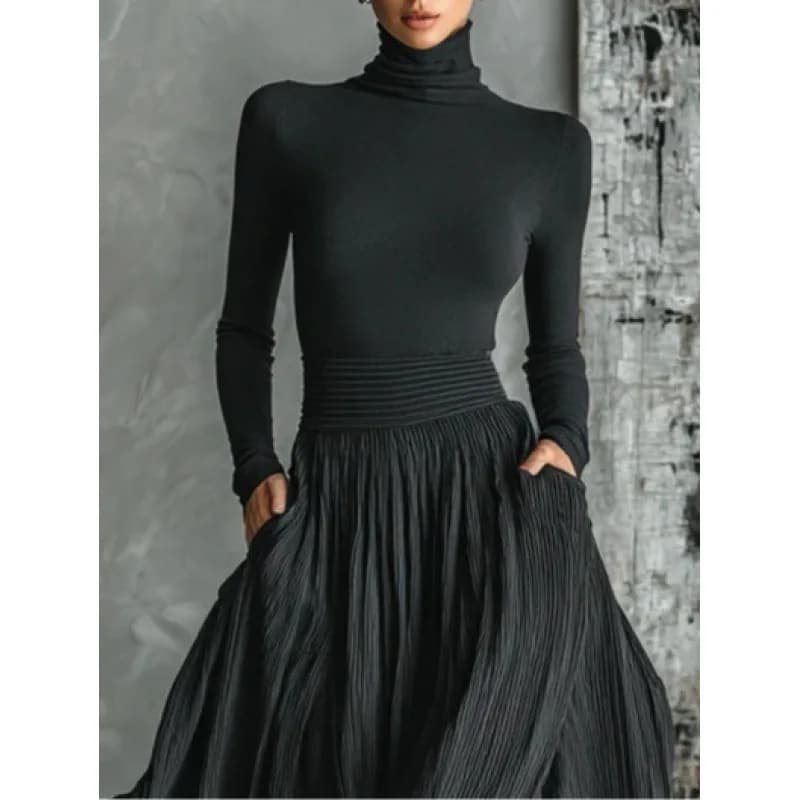 Elegant Retro Slim Fit Women's Dress Gentle Style Commute Wind Long Sleeve Autumn Casual Fashion Set Dress Cross-Border