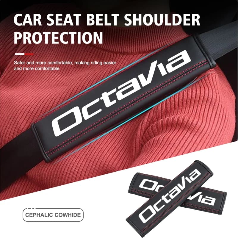 Leather Car Seat Belt Cover Adjustable Shoulder Anti-slip Pad Protection Accessories For Skoda Octavia 2 3 Rapid Kamiq Superb