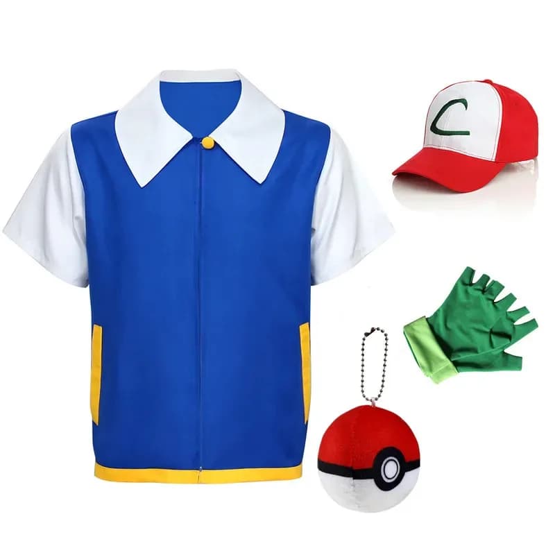 lHalloween Cosplayl Anime Piccola Saggezza Elfo Palla Costume di Carnevale Ash Ketchum P-Poke Costume Cosplay per Bambini Halloween Ragazzi Blu Ja