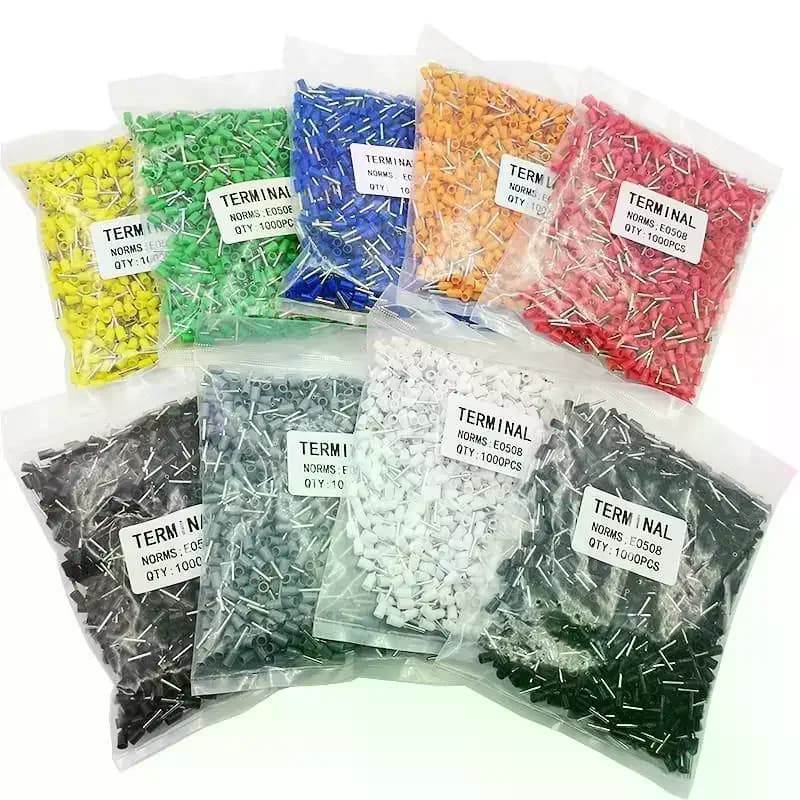 1000Pcs E0508 E7508 E1008 E1508 E2508 Ring Sleeve Tubular Crimp Terminals Electrical Wire Cable Ferrules Connectors