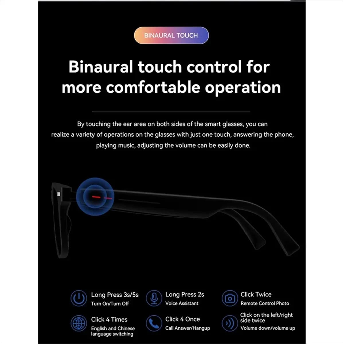 Occhiali da sole intelligenti anti-luce blu Bluetooth Talk Telecomando Fotocamera Riproduzione musicale Protezione UV Occhiali intelligenti A