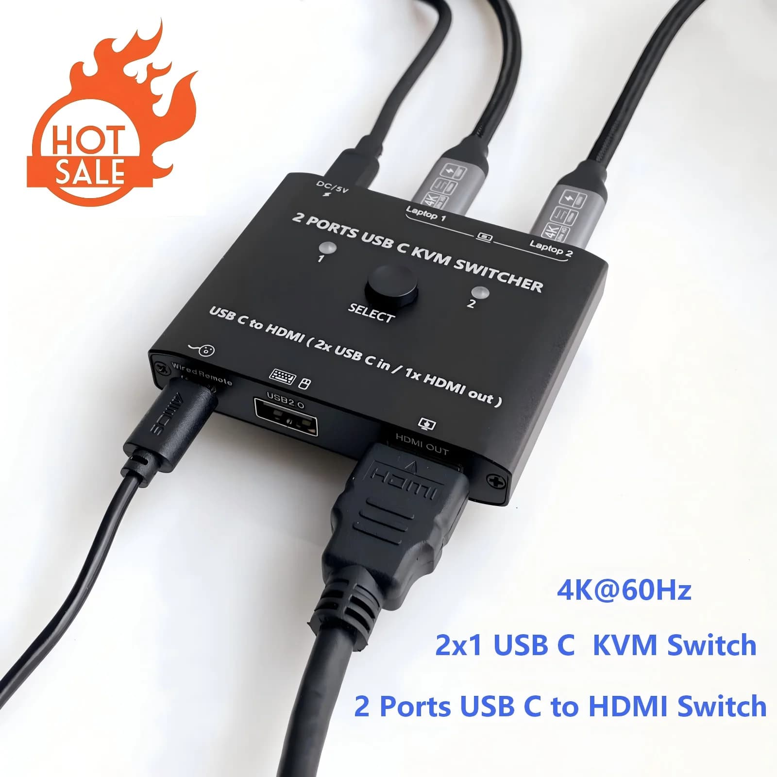USB KVM Switch C 2 PC 1 monitor 4K@60Hz 2-door KVM Switch for 2 laptops Share 1 HDMI monitor and mouse keyboard