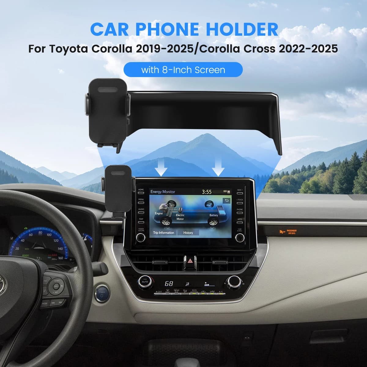 Car phone stand 8 inch fixed bases for Toyota Corolla 2019-2025 / Corolla Cross 2022-2025 Interior car accessories