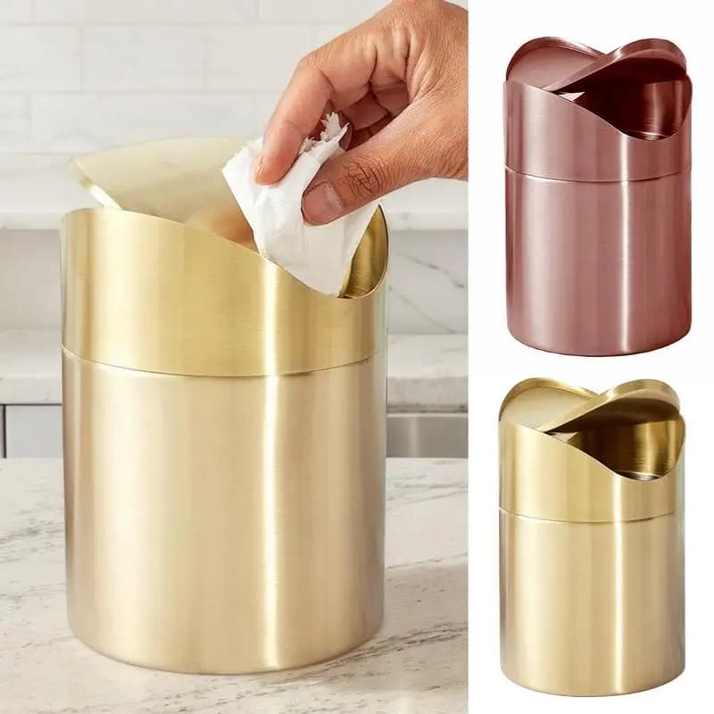 Bidone della spazzatura piccolo con coperchio oscillante Bidone della spazzatura in acciaio inossidabile spazzolato Bidone della spazzatura piccolo da 1,5 litri Bidone della spazzatura per alimenti da tavolo