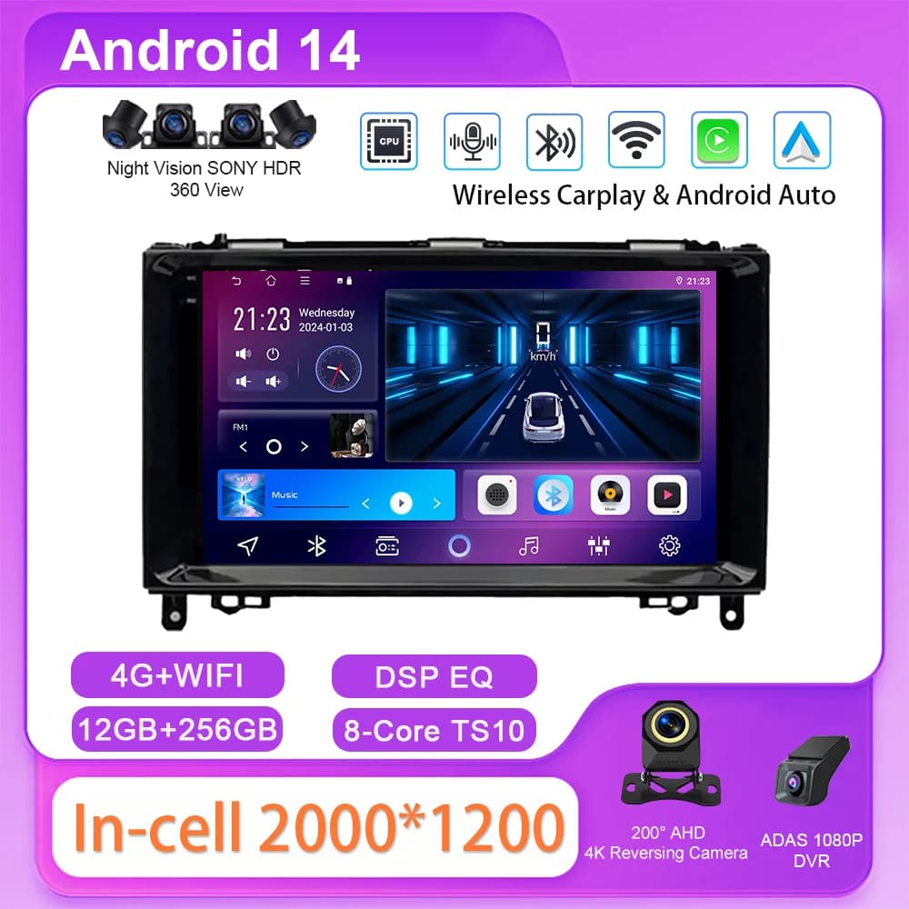 Per Mercedes Benz B200 Sprinter W906 W639 AB Classe W169 W245 Viano Vito Android Auto Radio Stereo Senza Fili Carplay Multimediale GPS