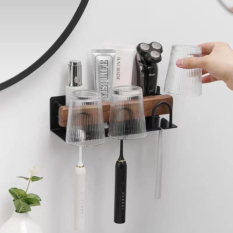 Portaspazzolino portaoggetti Organizer per dentifricio a parete dispenser per spazzolino da denti con tazza per collutorio accessori per il bagno