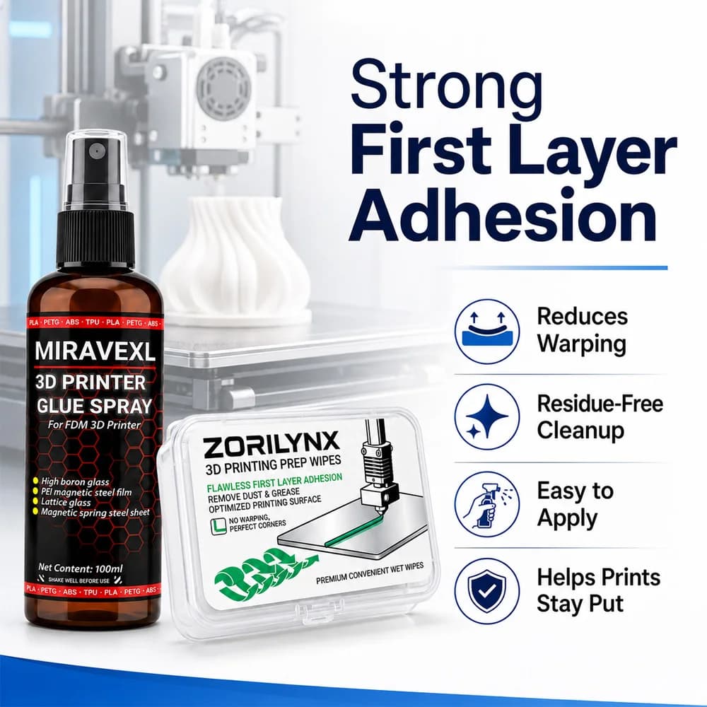 Spray Adesivo Anti-Deformazione per Stampanti 3D 100ml e Salviette Detergenti per Forte Adesione del Primo Strato per Filamenti FDM PLA PETG ABS TPU