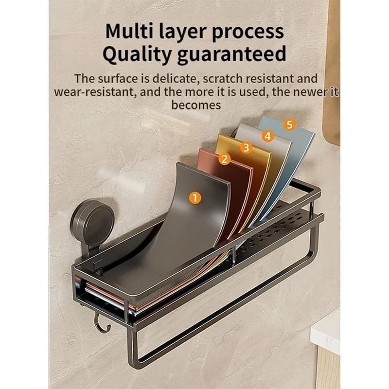 No Drill Suction Cup Suction Bathroom Rack Bathroom Shelf Toilet Space Aluminum Hanging Rack Bathroom Organizer Hang On The Wall towel holder bathroom