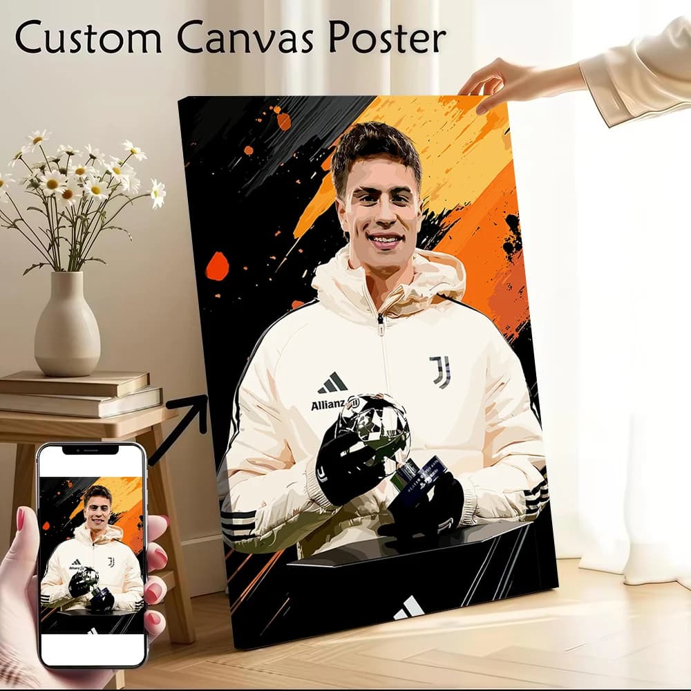 Football Player Kenan Y??ld??z With Award Canvas Poster Customizable Pictures Wall Art Canvas Painting for Home and Decoration